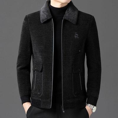 品牌男爸爸秋冬装加绒加厚羊毛外套老翻领士克夹中毛B18908-P呢男