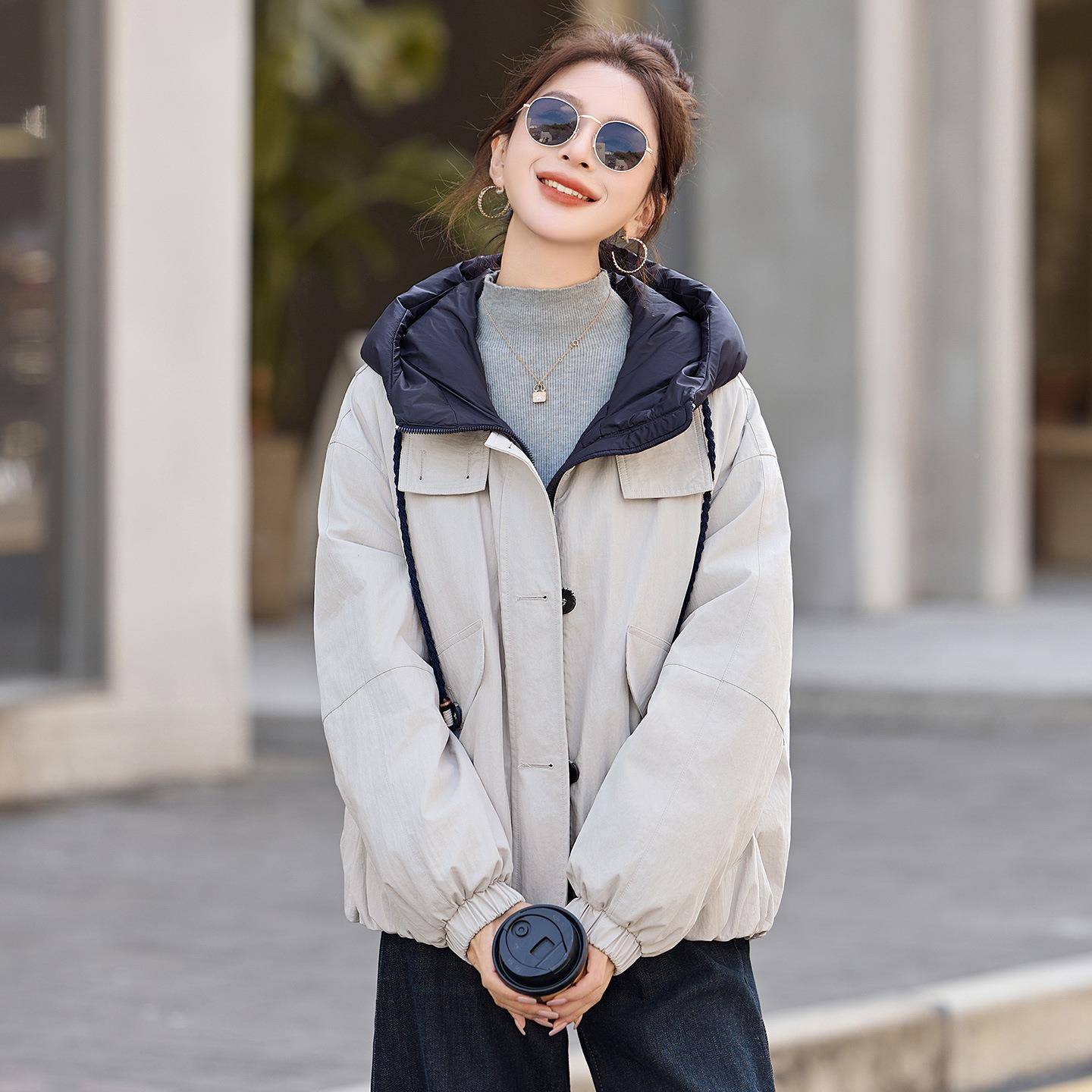 女式羽绒服0225冬新款女装宽松季连帽9CY8179-10白鸭绒保暖1羽绒