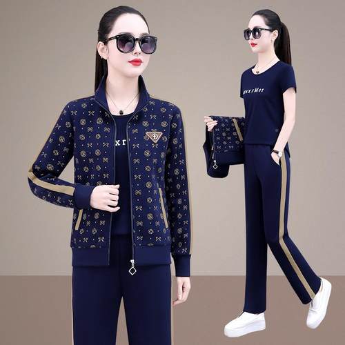 运新动服套装女士闲春秋季妈款小个子时尚中82041647年妈休三件套