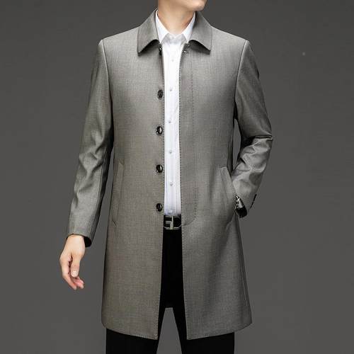 秋冬新款中长款夹克闲男3507-WL中年士英伦风百商务休免烫宽松搭