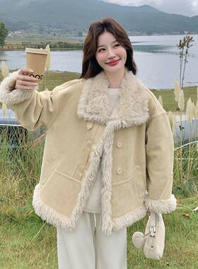 米减黄色甜美龄氛围感羊羔短C18-998外女套冬新款小个子仿皮毛一