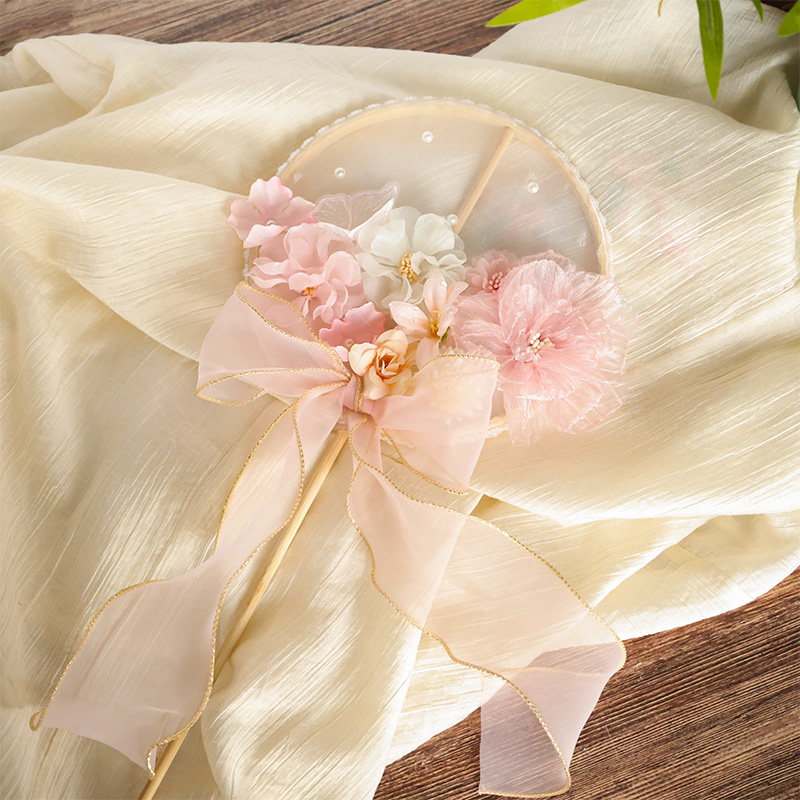 复古绢花蝴蝶刺绣团扇子中国风超仙古风汉服写真拍照飘带手持道具