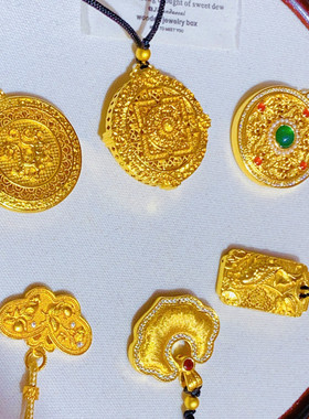 沙金如意锁蝴蝶鲤鱼莲花项链