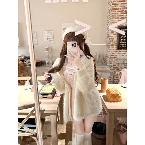 毛茸茸外套早春百搭针织连帽开衫