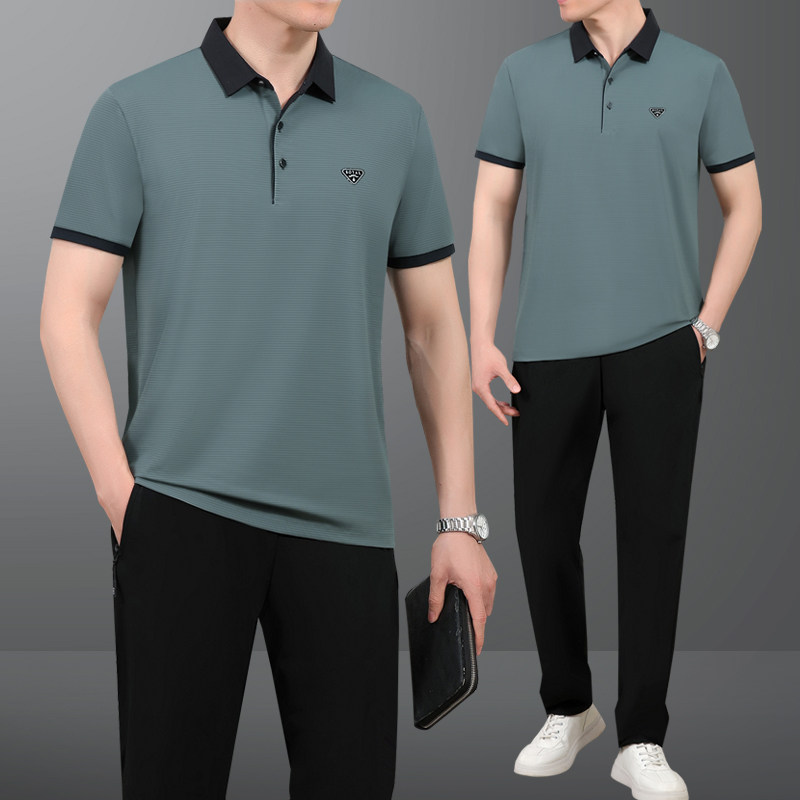 夏装运动服套装男士爸爸中年夏季休闲衣服速干衣冰丝男装跑步短袖