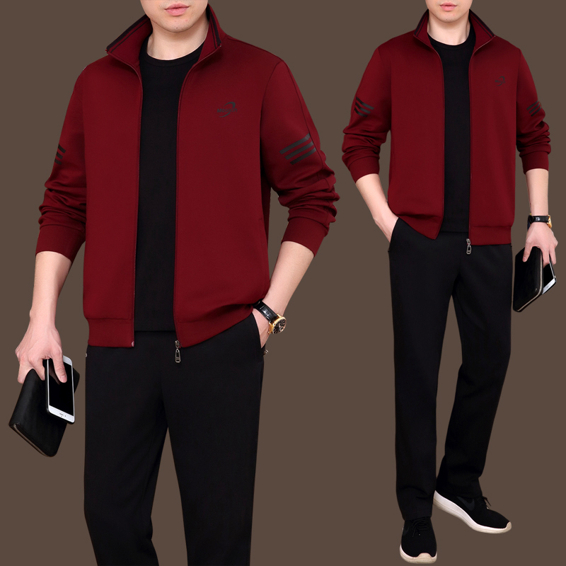 高端中老年运动套装男春秋冬季中年人爸爸装休闲运动服男士三件套