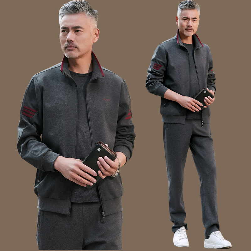 品牌爸爸春装运动服套装男2025新款中老年人春秋休闲服三件套