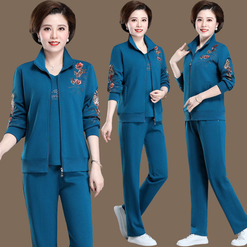 妈妈秋装2025新款中老年运动服套装女春秋大码外套中年妇女三件套