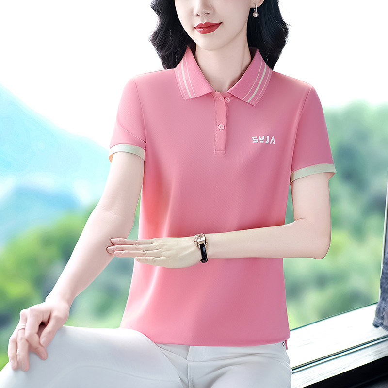 冰丝短袖t恤女夏季新款时尚休闲运动上衣洋气大码夏装polo衫薄款