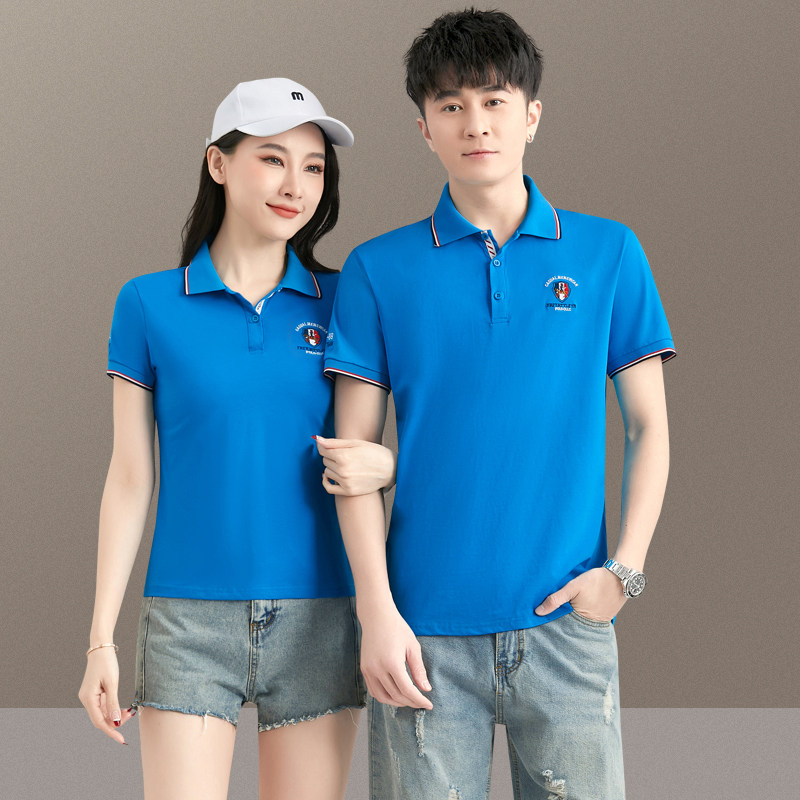 中年情侣装夏季男女纯棉带领短袖T恤休闲翻领运动Polo衫工作服薄