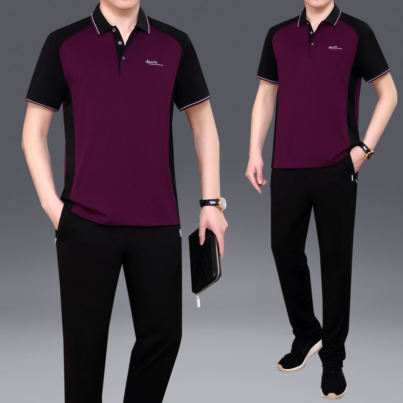 夏季爸爸夏装t恤短袖中老年运动套装男爷爷老年人衣服父亲50岁60