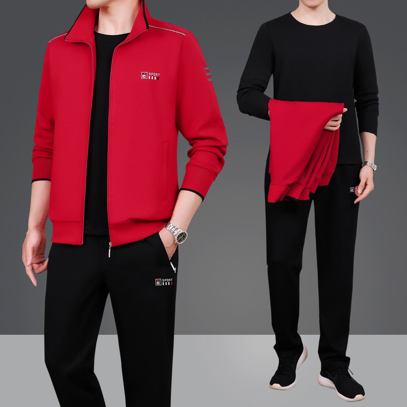 运动套装男春季新款爸爸休闲三件套中老年运动服男秋冬跑步锻炼服