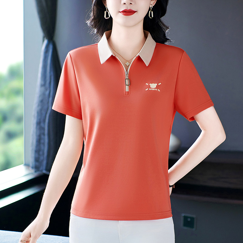 妈妈洋气减龄短袖T恤女2025夏季新款休闲POLO衫女装夏天薄款上衣