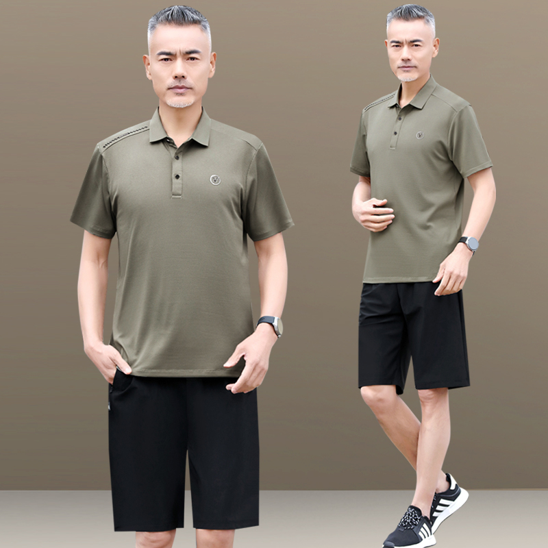 2025新款夏季爸爸夏装t恤短袖中老年运动套装爷爷男装父亲节衣服