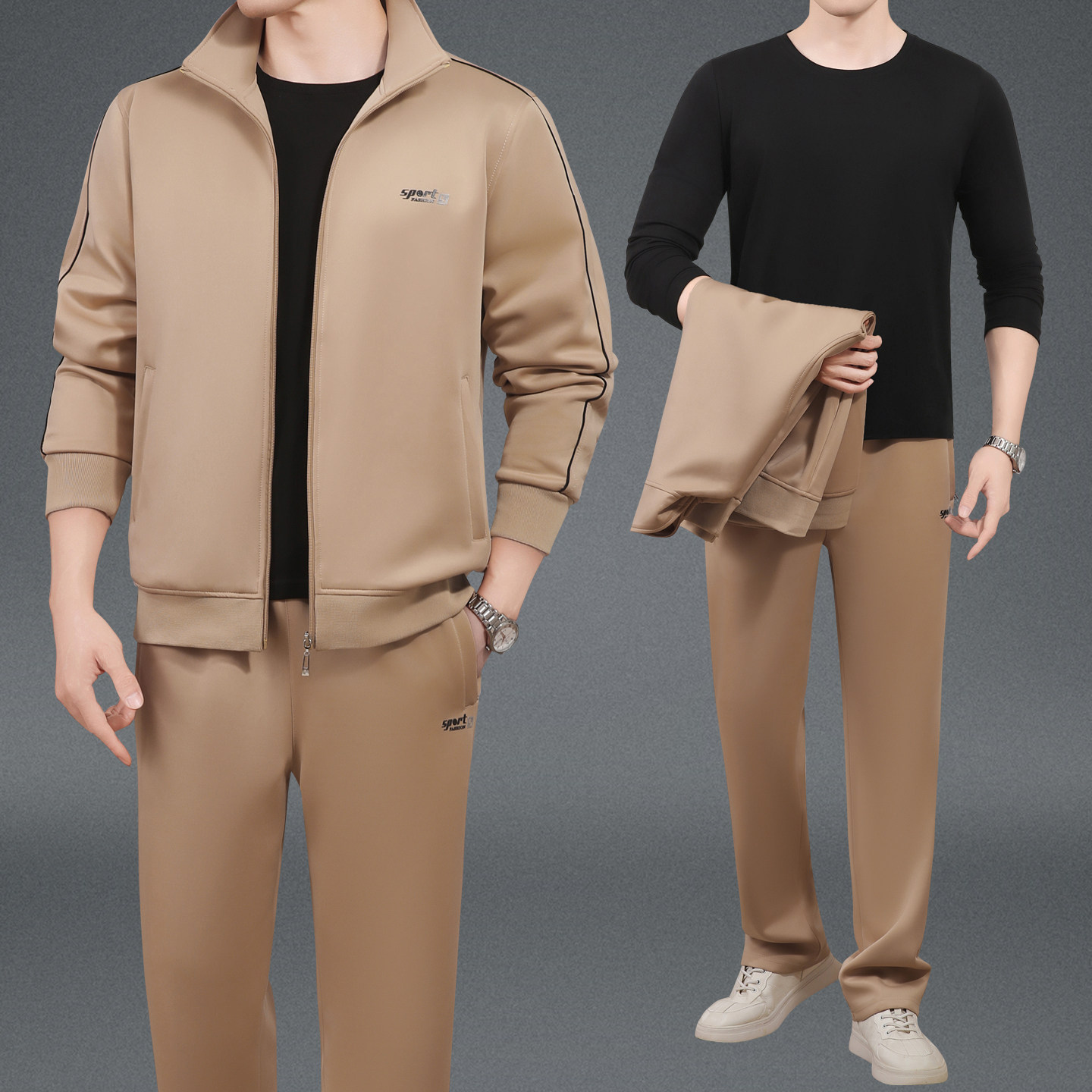 高档运动套装男秋季爸爸装休闲卫衣三件套中老年运动服套装男秋冬
