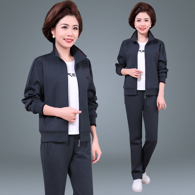 中老年女装运动服套装女春秋夏2022新款大码休闲外套妈妈装三件套