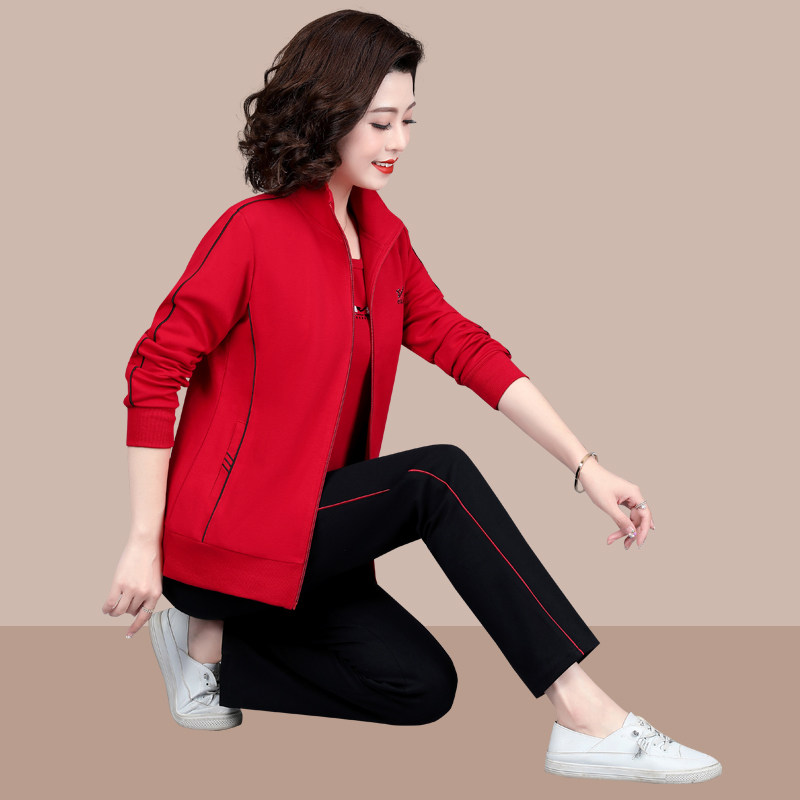 中老年运动服套装女春秋2023新款中年人洋气休闲卫衣妈妈春装外套