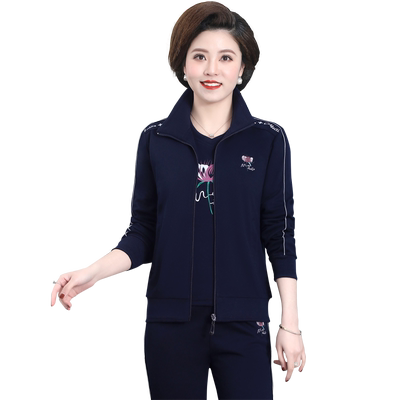 妈妈运动服套装女春秋休闲三件套