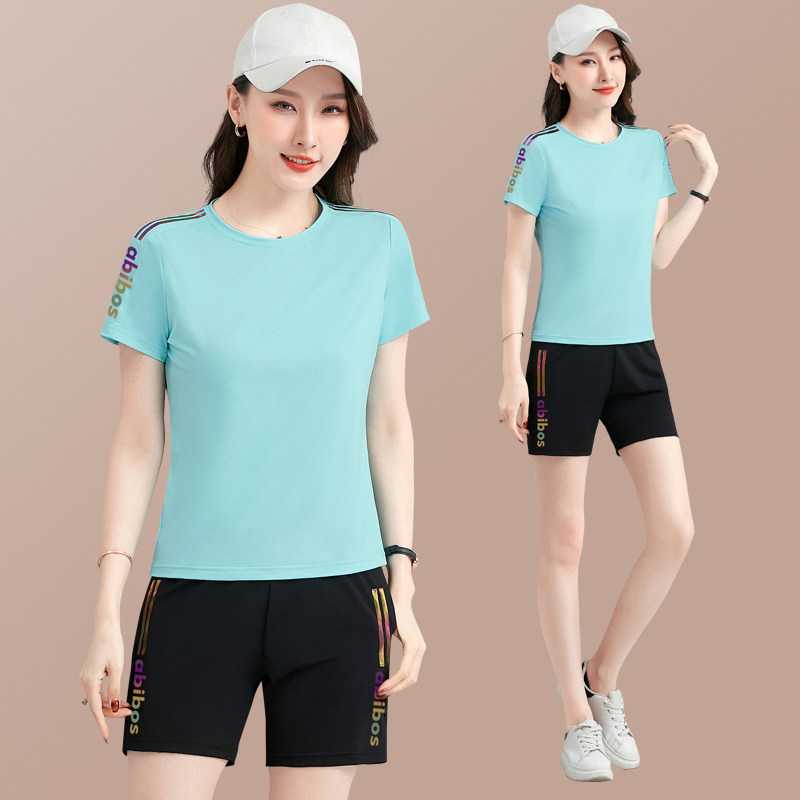 夏季休闲透气薄款情侣运动套装男女团体短袖短裤跑步运动服两件套