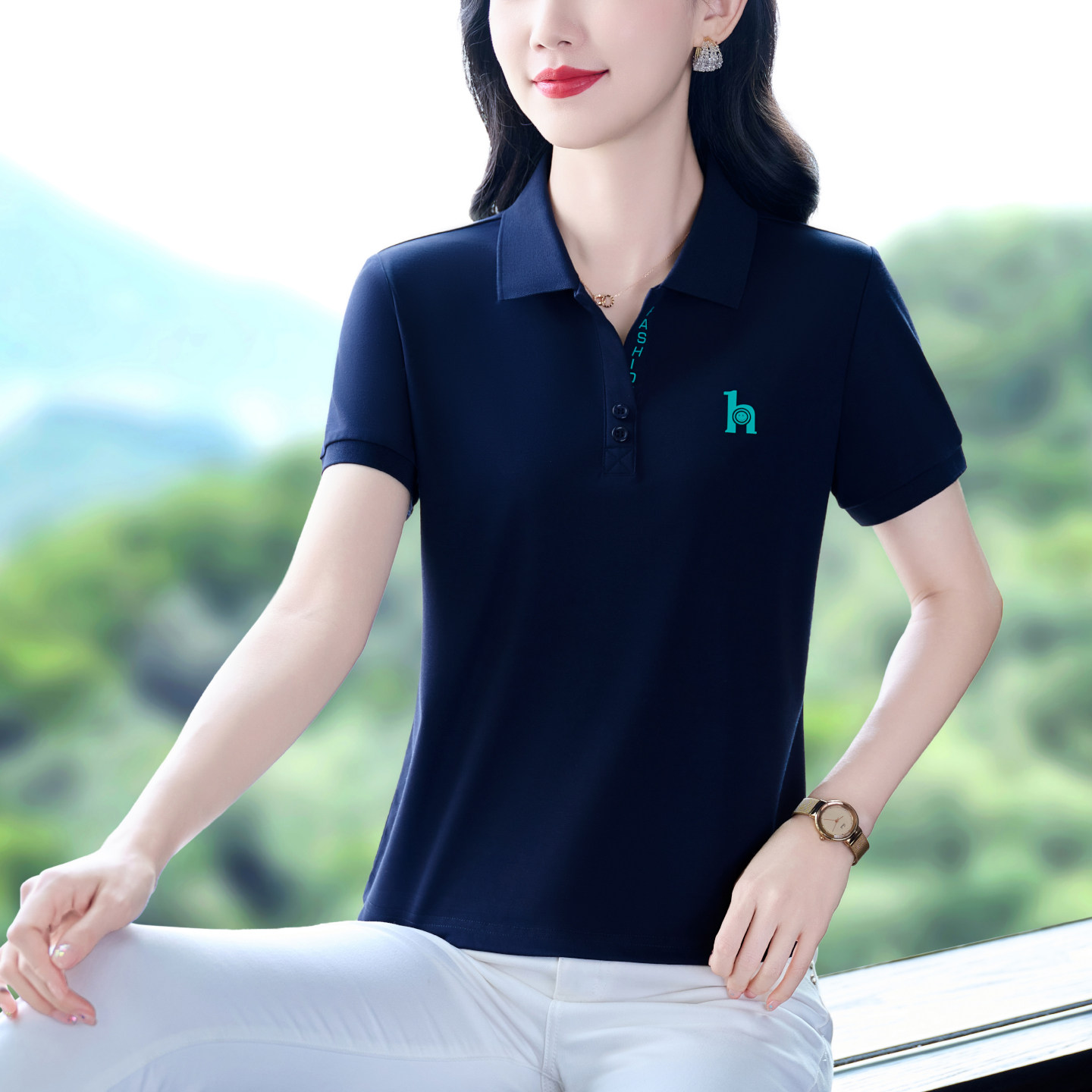 薄款天丝短袖t恤女2026新款夏季大码polo衫女装翻领半袖宽松上衣