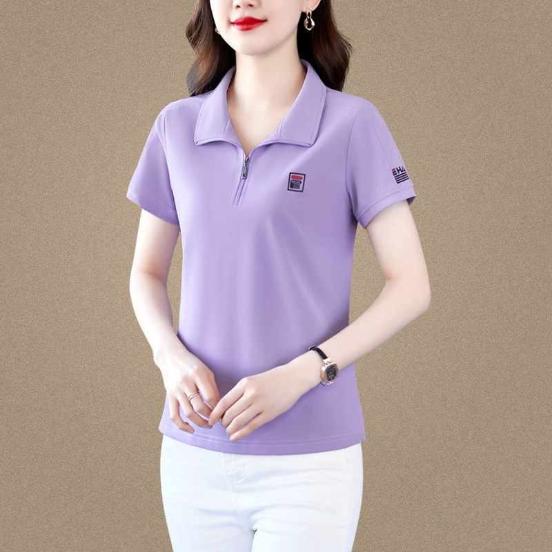 冰丝翻领薄款大码妈妈短袖polo