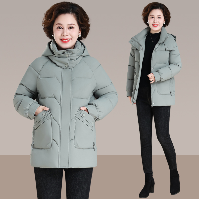 妈妈羽绒服外套2025新款中老年人棉衣女短款奶奶冬装大码红色棉袄