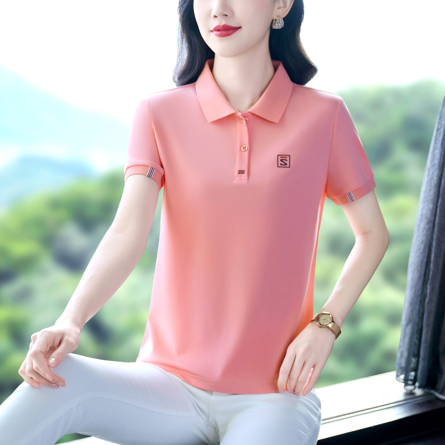 冰丝速干短袖T恤女士夏新款宽松保罗衫翻领上衣polo衫工作服定制