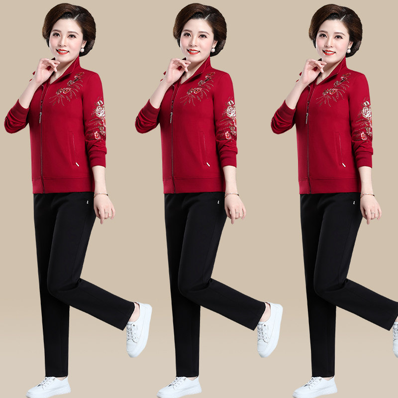中年妈妈秋冬装运动套装女中老年人春秋2022新款加绒加厚休闲外套
