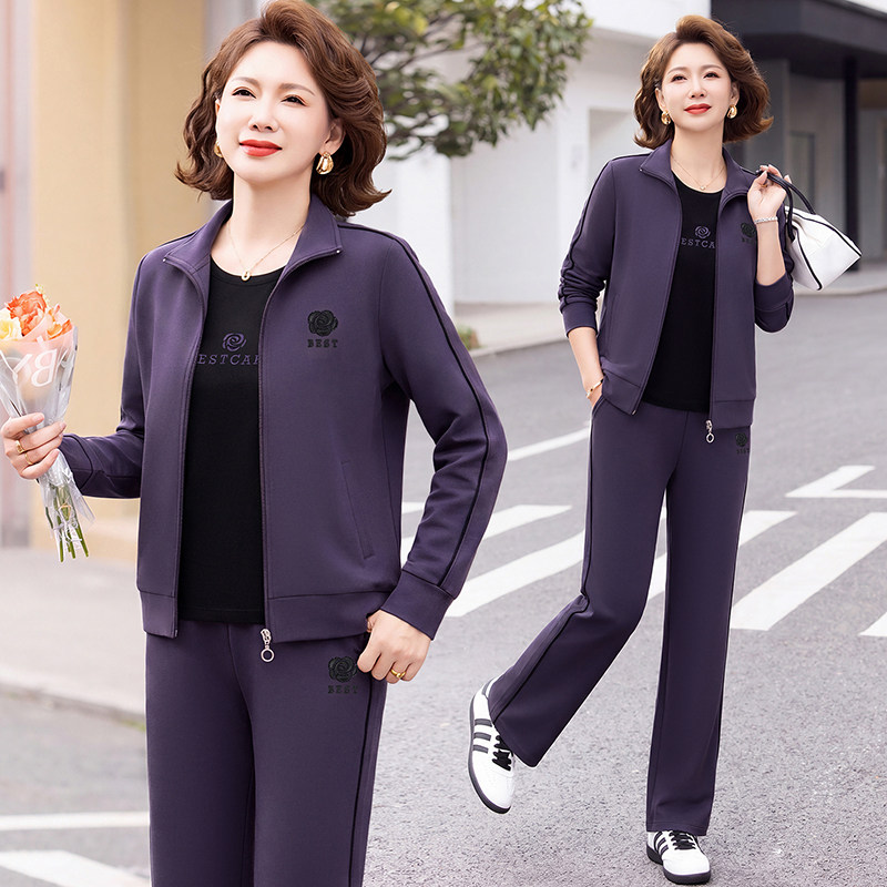 中年妈妈春装外套洋气中老年运动套装女春秋季2026新款休闲三件套