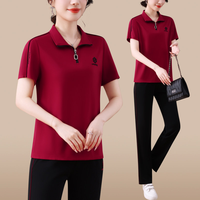 时尚休闲套装女2025夏季新款时髦洋气半拉链短袖运动服减龄两件套