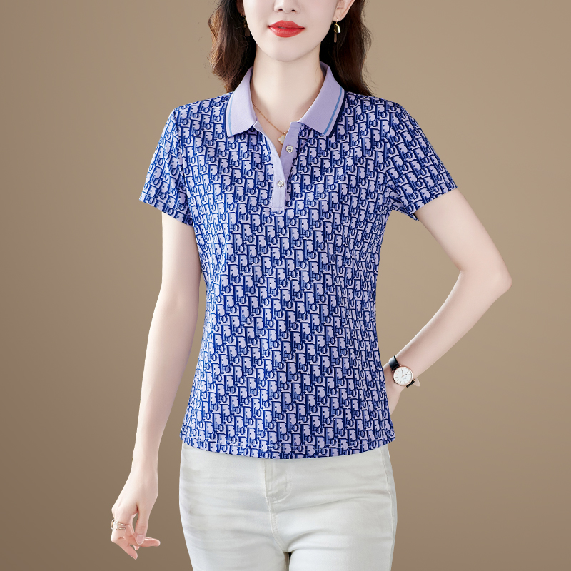 翻领短袖t恤女纯棉时尚洋气2025新款中年妈妈夏装上衣女士polo衫