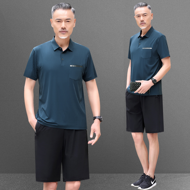 中老年运动套装男夏季冰丝速干短袖父亲节衣服50岁60中年爸爸夏装
