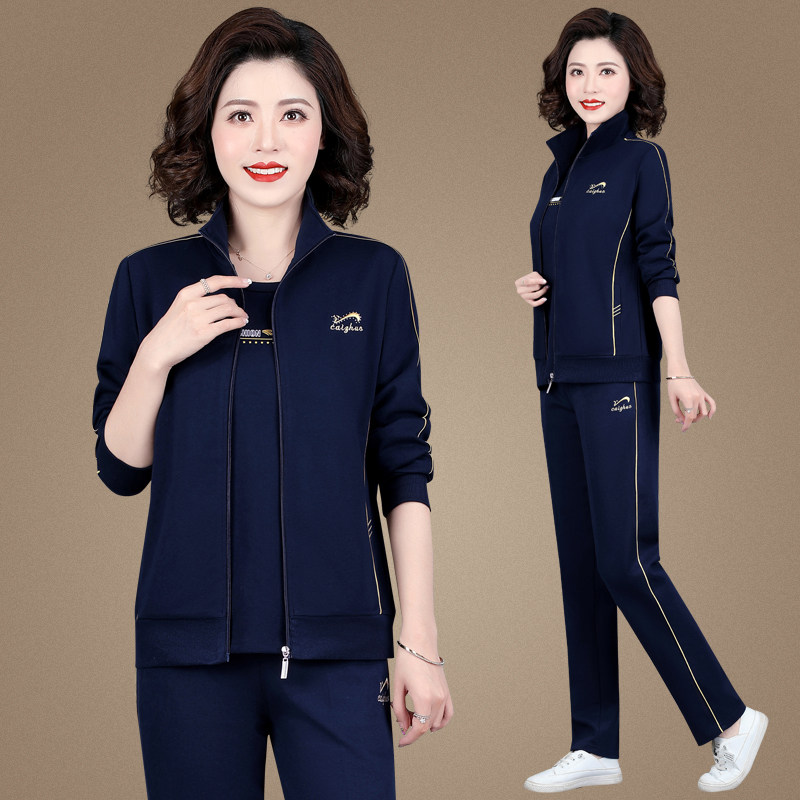 妈妈运动服套装春秋洋气中年人上衣40岁50中老年秋装外套女三件套