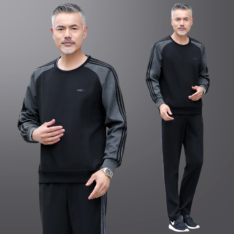 圆领卫衣中老年运动服套装男士大码中年休闲爸爸装2025春秋季新款