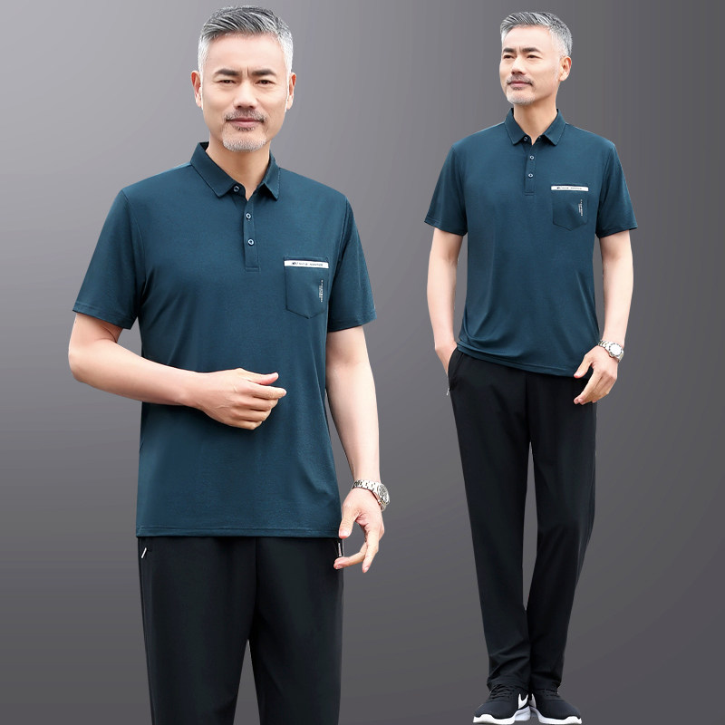 中老年运动套装男士夏季冰丝短袖短裤休闲宽松透气父亲节爸爸夏装