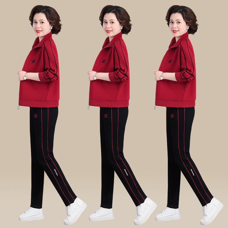 中年妈妈春装运动套装女2025洋气中老年女装春秋休闲服外套三件套