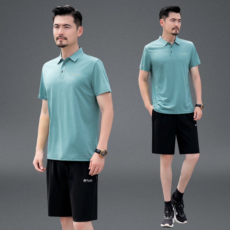 中老年男装爸爸装夏季短袖短裤两件套父亲T恤中年人运动套装