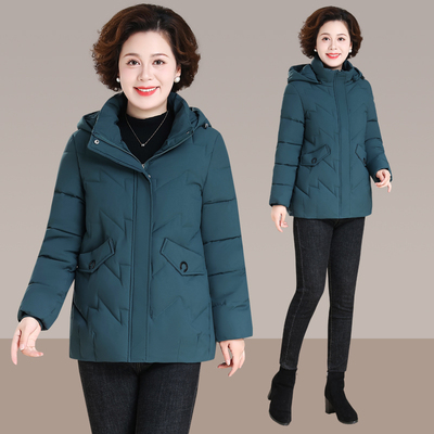 小个子妈妈冬装羽绒棉服加绒加厚外套短款中老年女秋冬季保暖棉袄