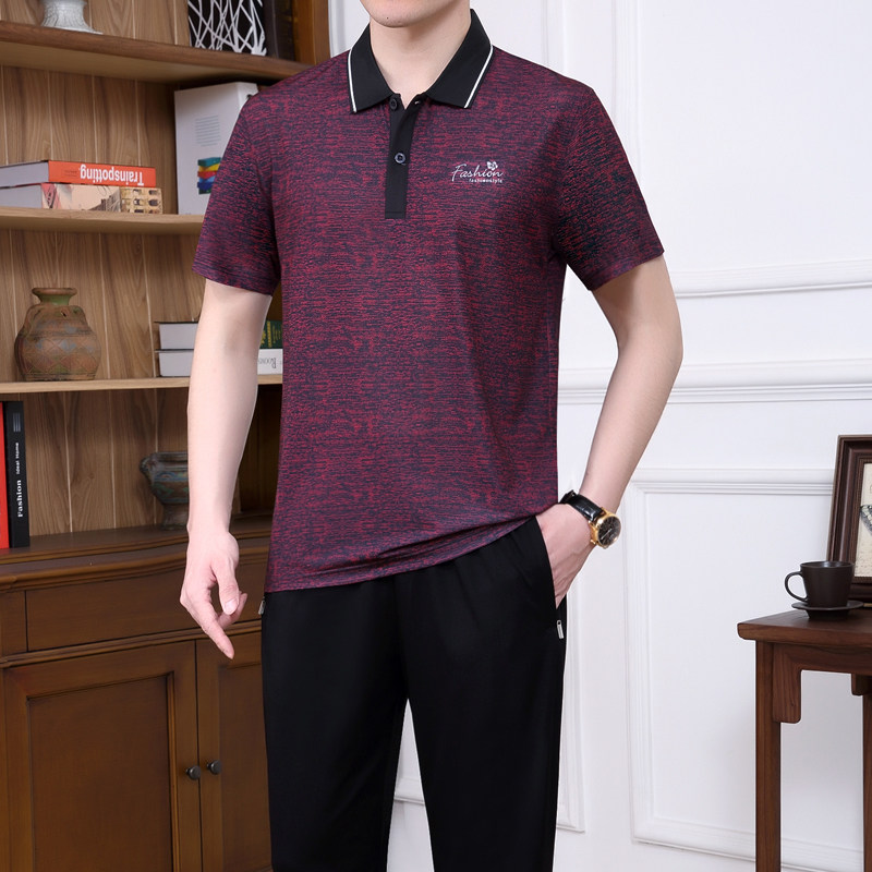 中老年运动套装男夏季短袖爸爸休闲装大码冰丝速干运动服夏天跑步