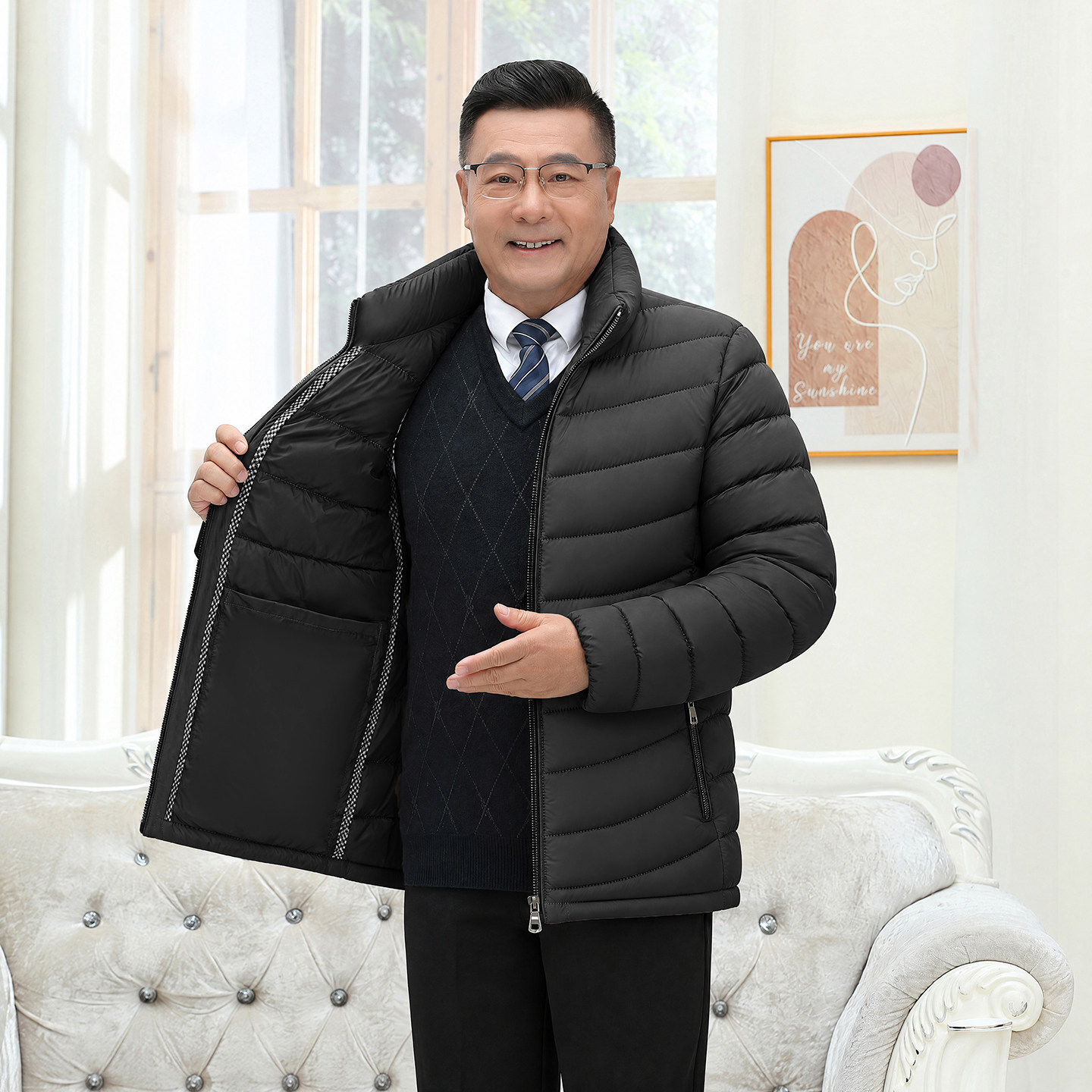 品牌爸爸冬装外套加厚中老年人男士羽绒棉服冬季爷爷棉衣中年棉袄