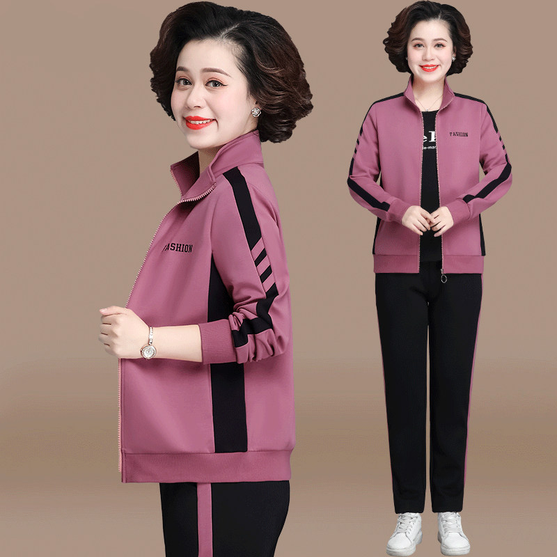 中老年运动服套装女春秋2025新款中年人洋气休闲卫衣妈妈春装外套