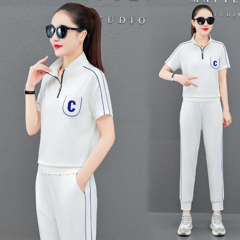 运动套装女2025年夏装新款时尚洋气减龄显瘦欧货休闲跑步服两件套