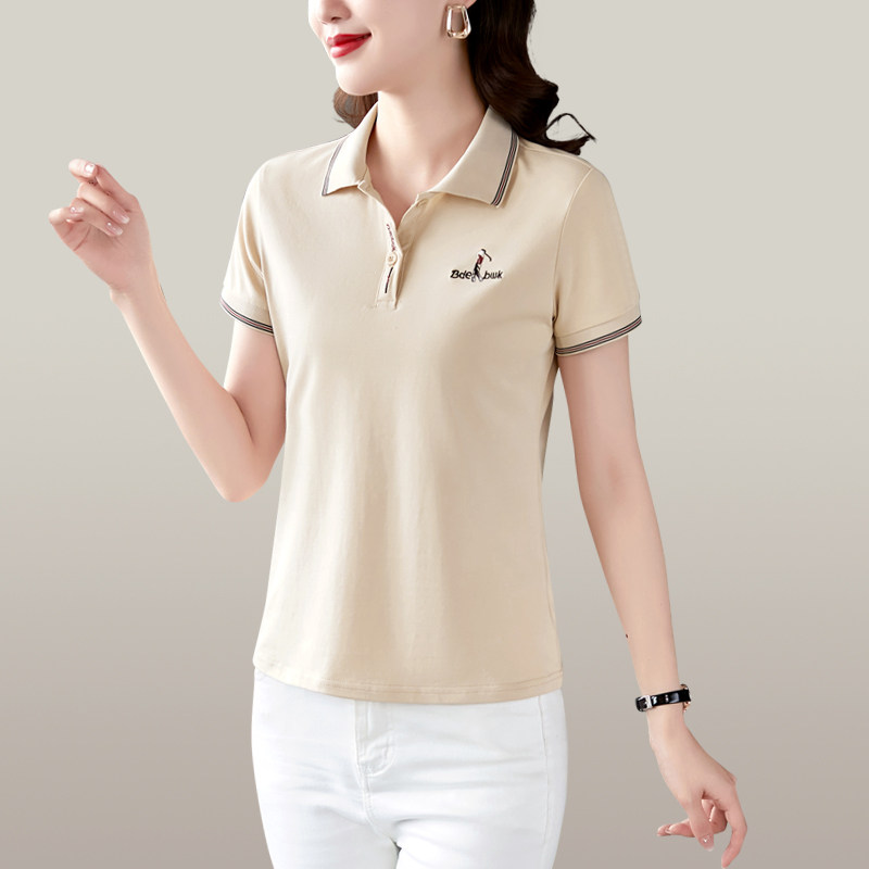 polo衫短袖t恤女夏季2025新款洋气时尚修身显瘦纯棉休闲上衣薄款