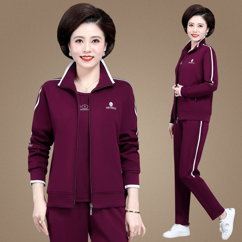 2022新款中年妈妈装春装运动服套装女中老年人春季广场舞红色衣服