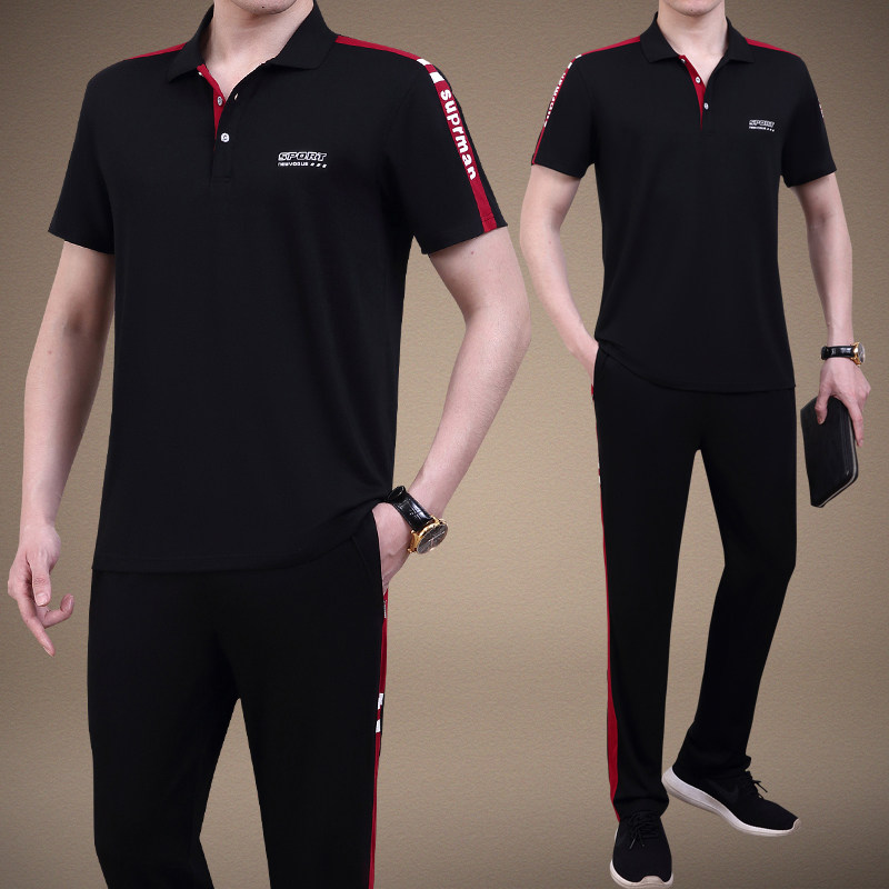 2025夏季中老年运动套装男新款中年男士纯棉短袖T休闲卫衣两件套