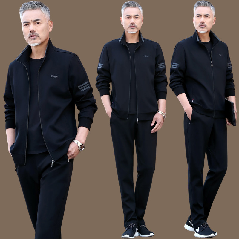 品牌爸爸春装运动服套装男2025新款中老年人春秋冬休闲服三件套
