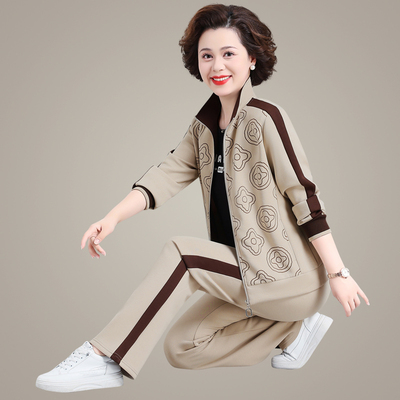 2025年新款妈妈套装春秋休闲运动两件套中老年女秋装大码时尚外套