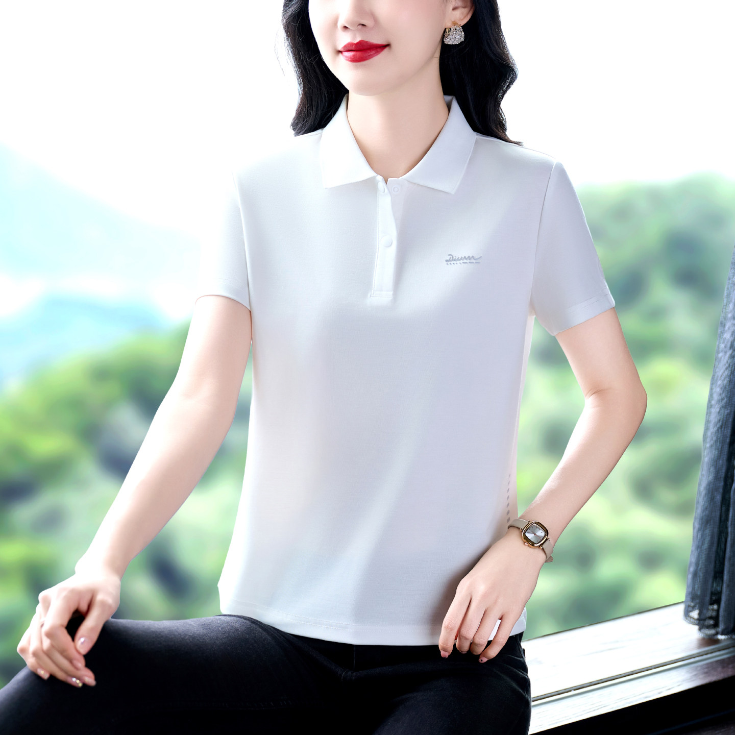 品牌POLO衫短袖t恤女夏季薄款2026年新款妈妈正肩百搭上衣T