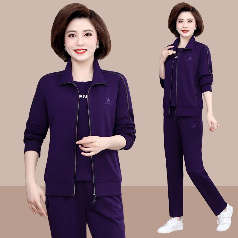 妈妈春装运动服套装女新款中年女装洋气卫衣大码中老年女春秋外套