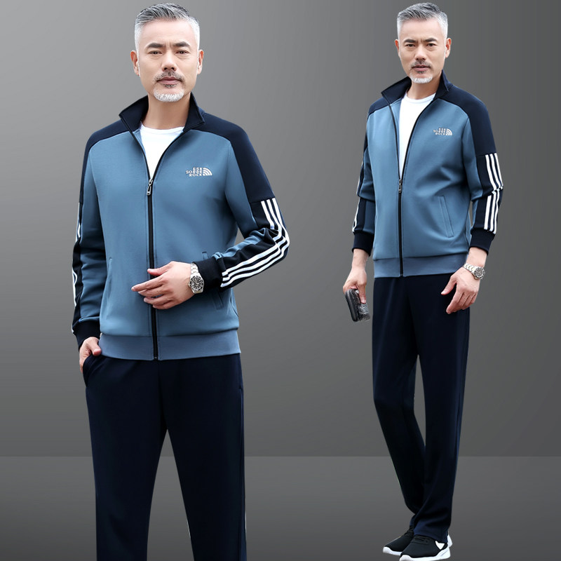 爸爸春装中老年运动服套装男士春秋季宽松休闲两件套父亲棉衣服